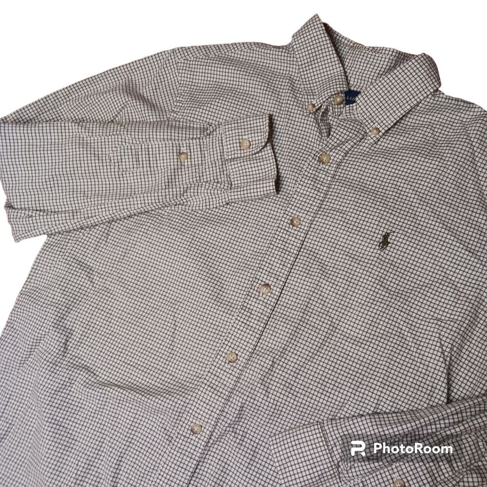 Ralph‎ Lauren Men's Large Brown Green Plaid Long Sleeve Button Up Shirt Cotton